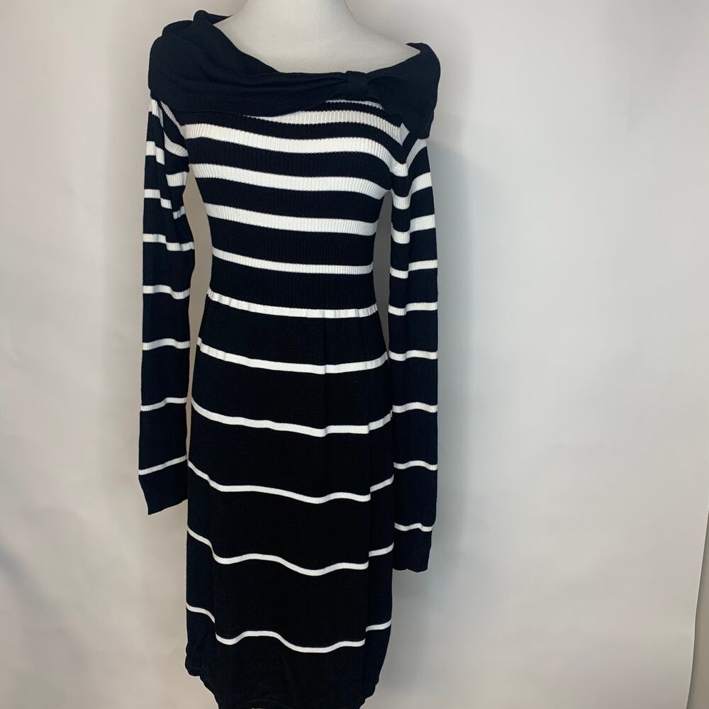 WHBM Black White Portrait Neck Sweater Dress Small